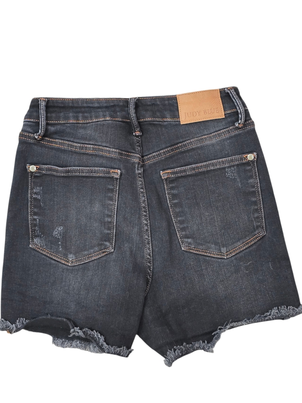 Judy Blue High Rise Black Acid Wash Distressed Raw Hem Denim Shorts Size M - Picture 2 of 4